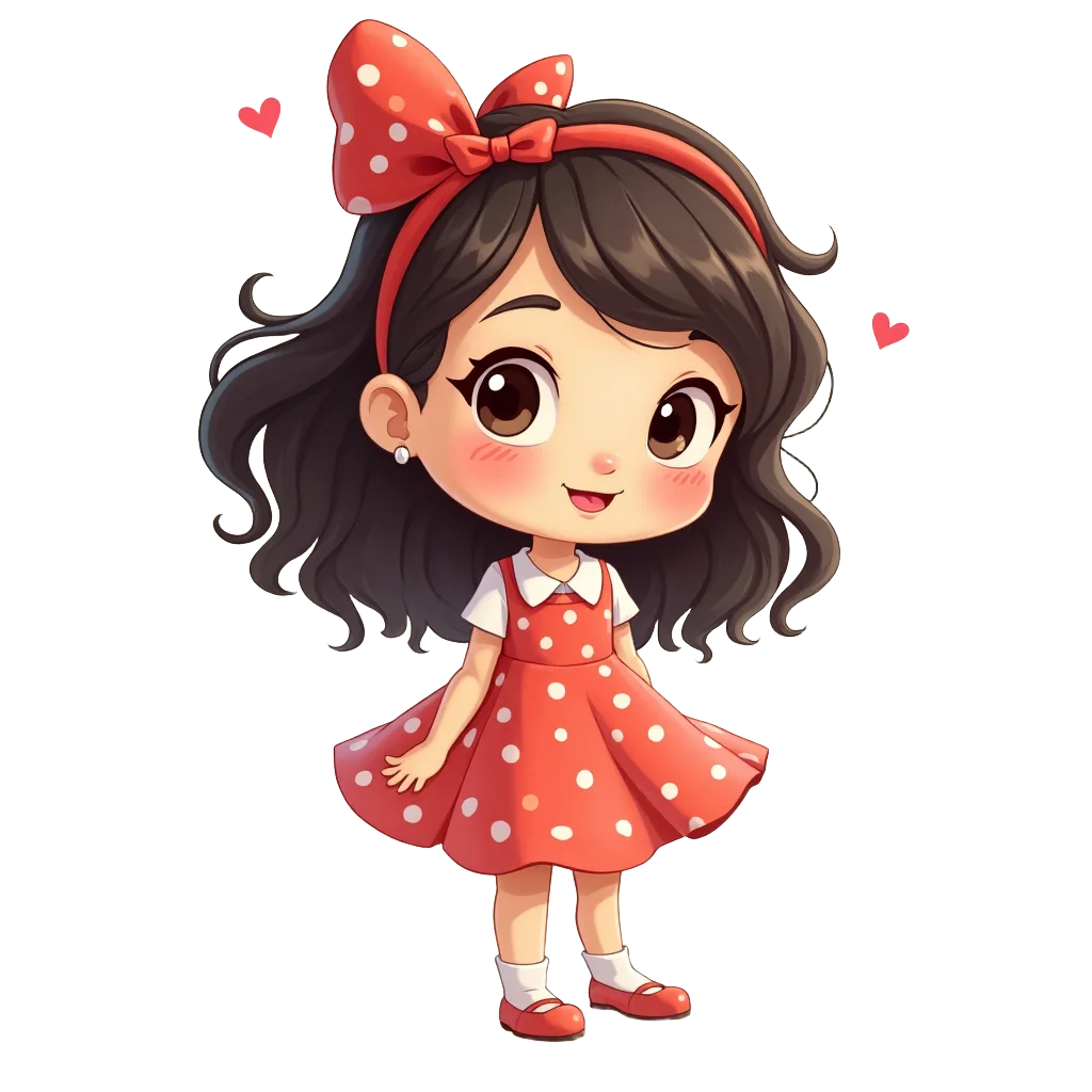 Charming Girl in Red Polka-Dot Dress